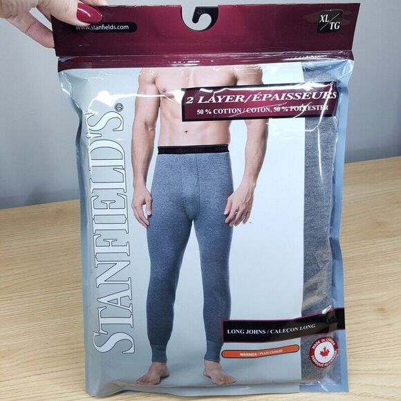 STANFIELDS Long Johns Mens XL Gray 2 Layer Fitted Base Layer Pants $52 - Picture 1 of 6